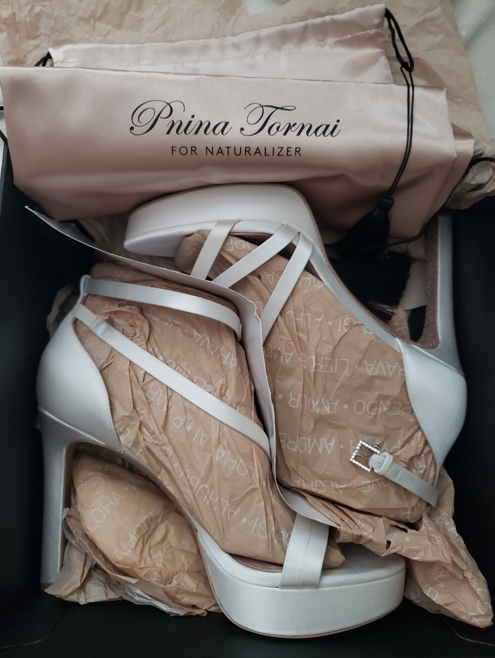 White Strappy Satin Heels
